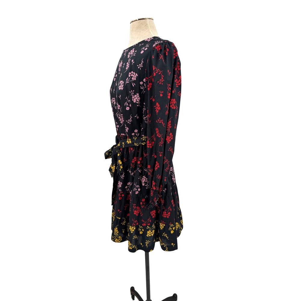 Boden Lyla Tiered Dress Black Falling Sprig Floral Belted Cotton Size 10R - Picture 4 of 8